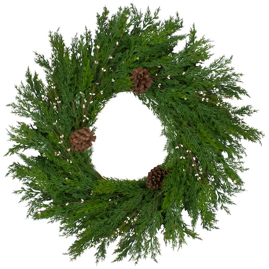 32" Real Touch™ Cedar, Pinecone & White Berry Wreath